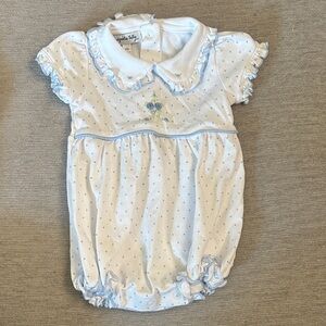 Magnolia baby White and Blue Polka Dot Baby Romper
